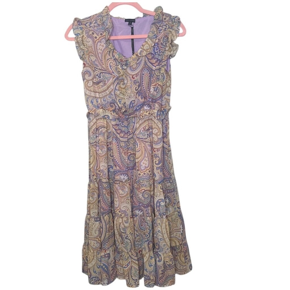 Coco + Carmen Paisley Ruffle Tiered Midi Dress Purple Multicolor Boho Sleeveless